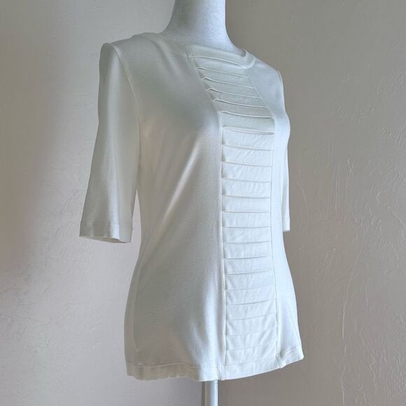 Akris Punto Ivory Stretch Modal Knit Top w/ Origami Fold Style Pleat Panel 8 US - Picture 3 of 16